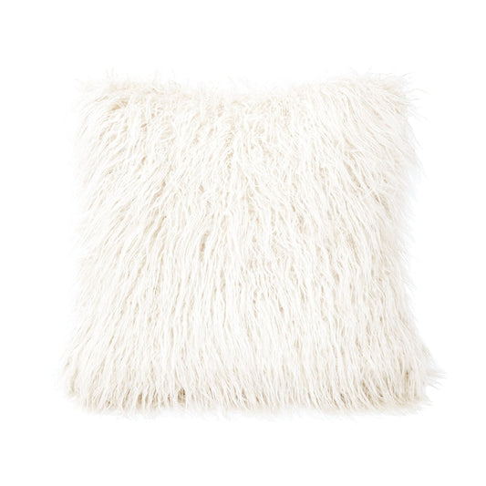 Mongolian Fur - Faux Fur Throw Pillow - White