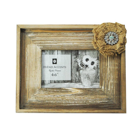 Picture Frame - 4" x 6" Wooden Burlap Bow Picture Frame - Multi Color