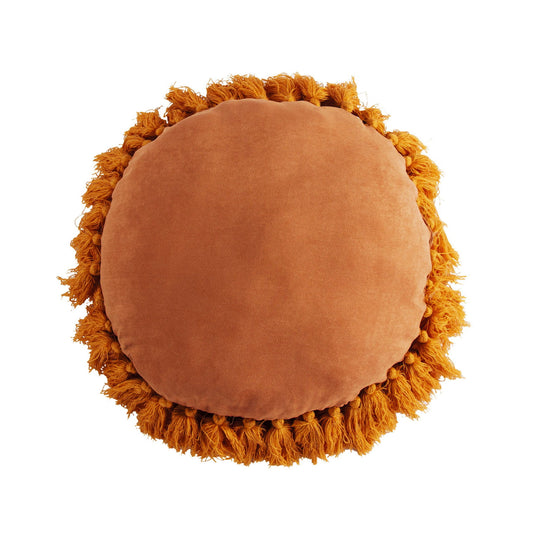Aria - Tasseled Round Pillow - Orange