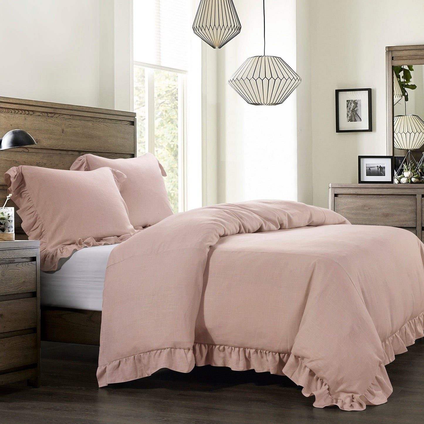 Lily - Queen Washed Linen Comforter Set (Set of 3) - Blush