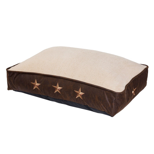 Rustic Star - Embroidered Star Dog Bed - Tan / Brown