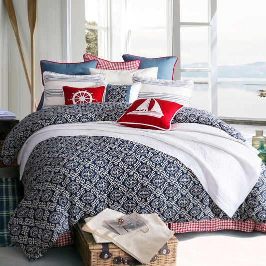 St. Clair - Queen Bedding Set (Set of 4) - Navy / White