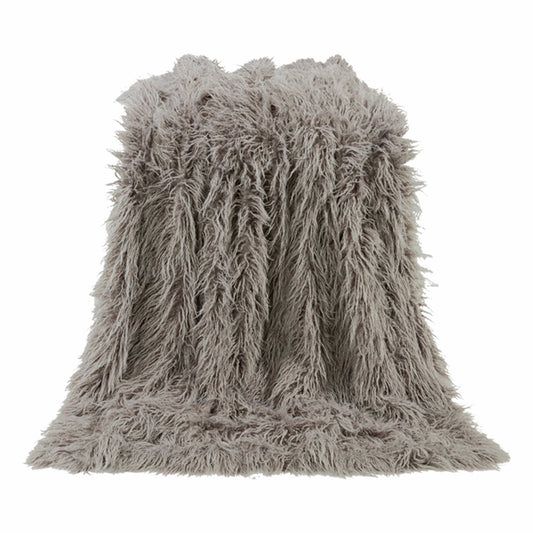 Mongolian Fur - Faux Fur Throw Blanket - Gray