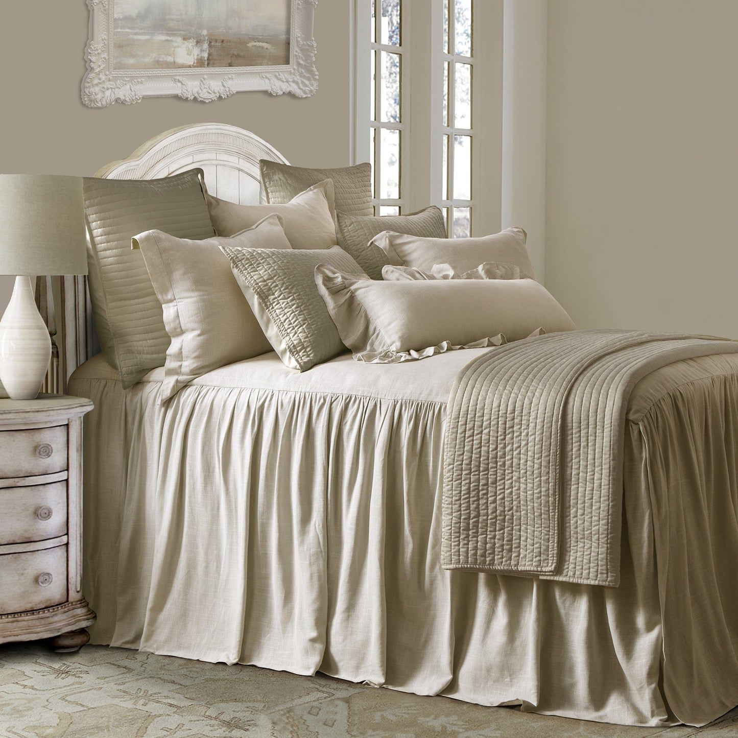 Luna - Full Washed Linen Bedspread Set (Set of 3) - Light Tan
