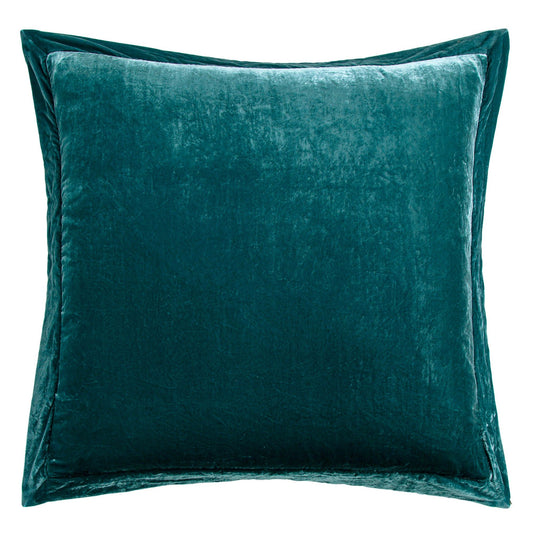 Stella - Faux Silk Velvet Flanged Euro Sham - Teal