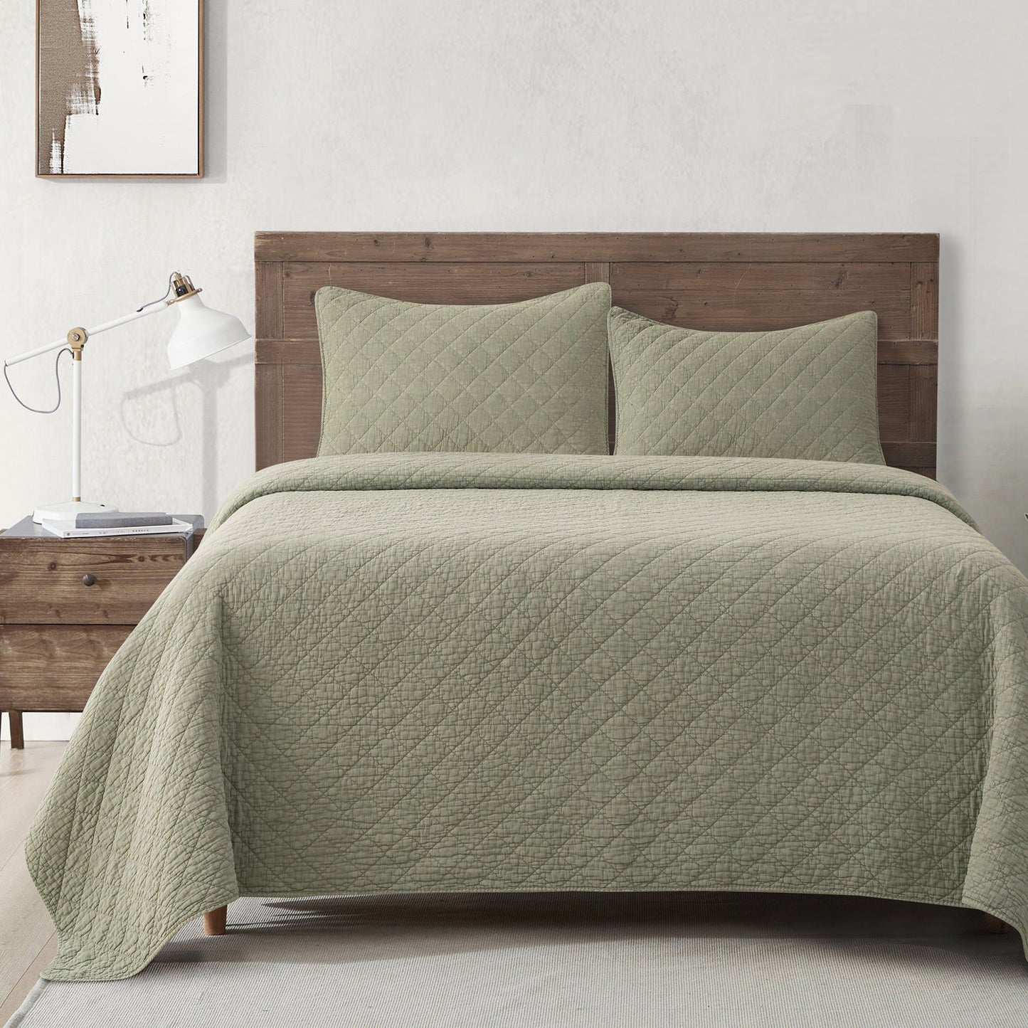 Cotton Gauze - King Stonewashed Quilt Set (Set of 3) - Celadon