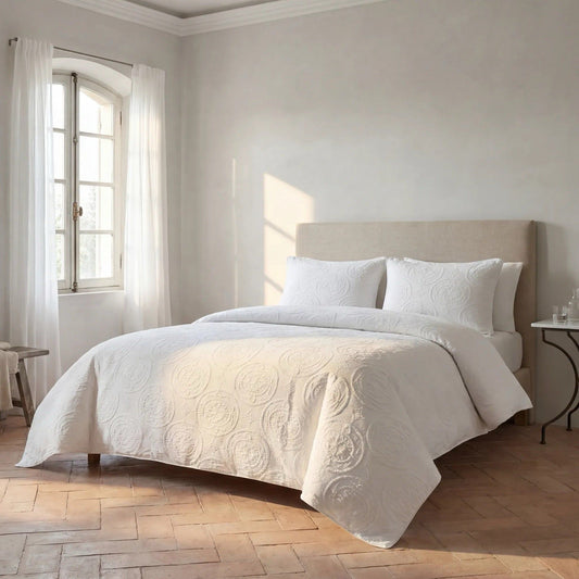 Verona Matelasse - King Duvet Cover Set (Set of 3) - Vintage White