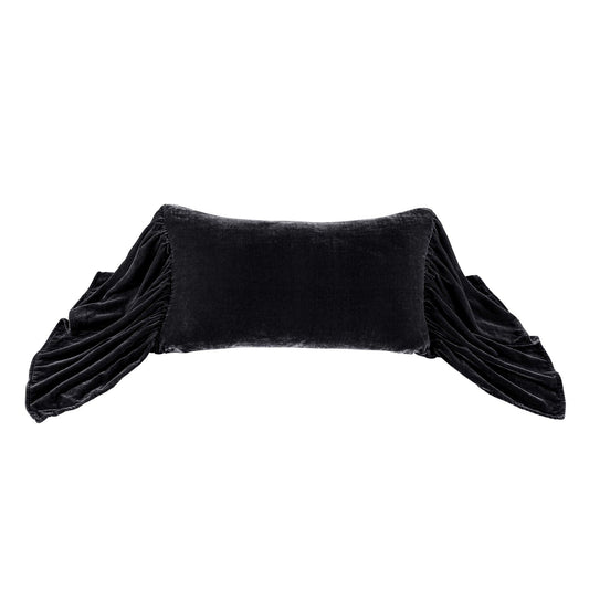 Stella - Faux Silk Velvet Long Ruffled Pillow - Black