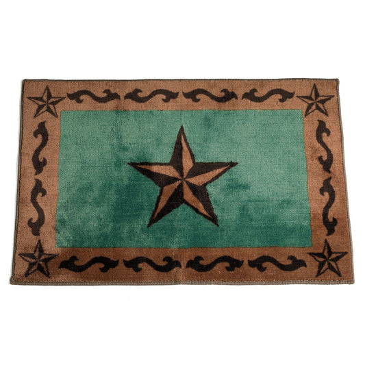 Rustic Star - Star Scroll Motif Rug - Turquoise