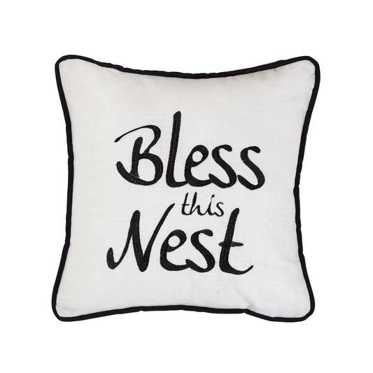 Blackberry - Bless This Nest Embroidery Throw Pillow - White / Black