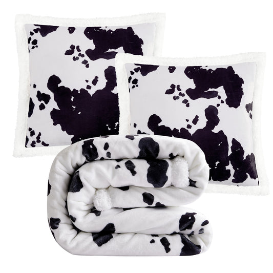 Campfire - Elsa Cowhide Campfire Sherpa Throw Set (Set of 3) - Black