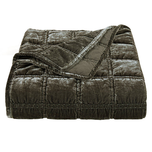 Stella - Faux Silk Velvet Double Box Stitch Throw - Fern Green
