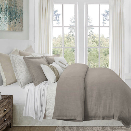 Hera - King Washed Linen Flange Comforter Set (Set of 3) - Taupe