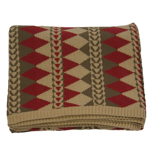 Wilderness Ridge - Knitted Throw Blanket - Red / Tan