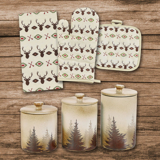 Aztec Bear - Aztec Multi Deer Print & Clearwater Pines Set (Set of 13) - Cream / Brown