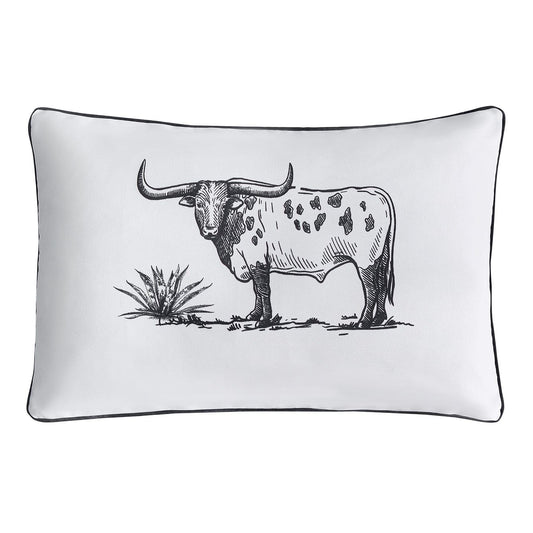 Ranch Life - Indoor/Outdoor Pillow Steer - White / Black