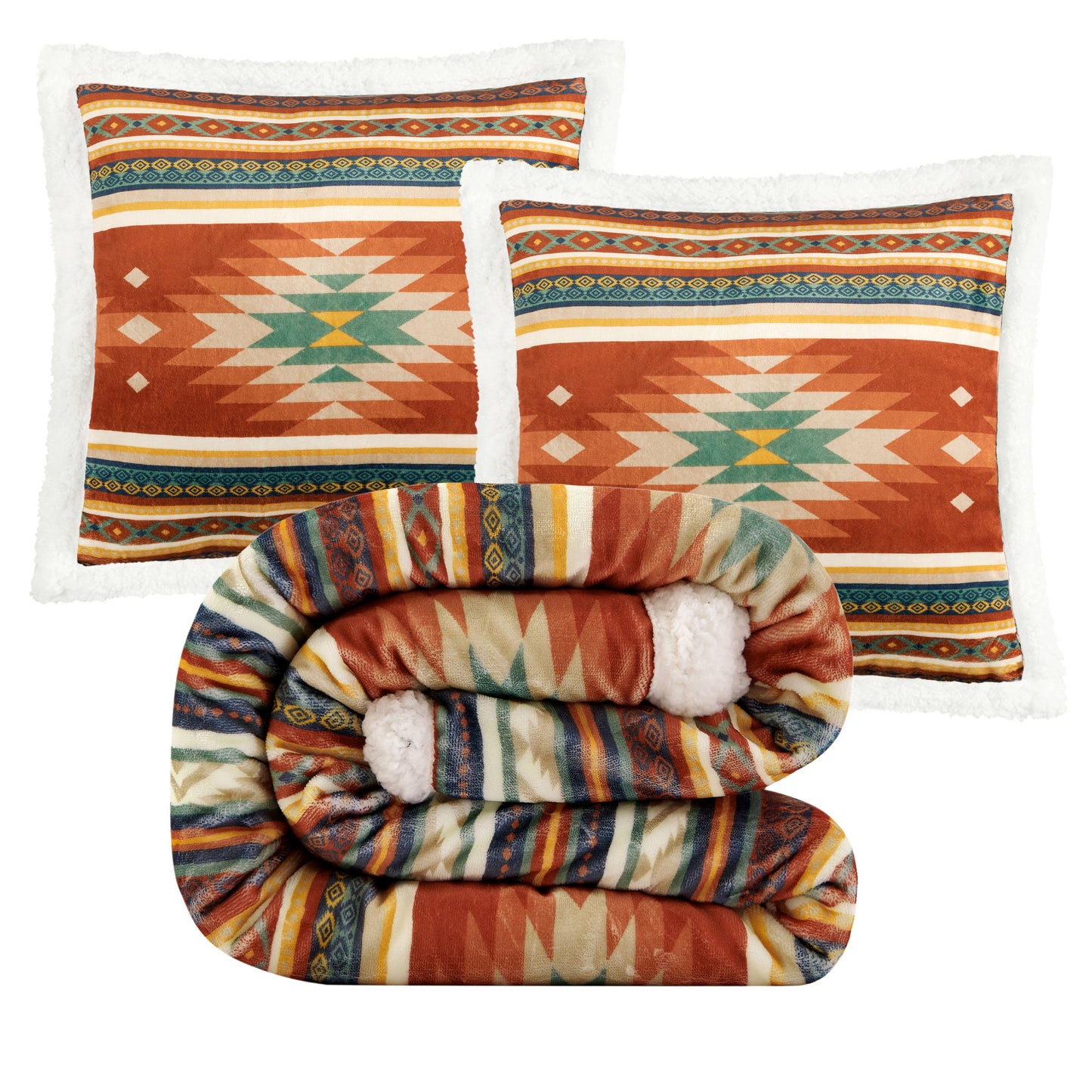 Campfire - Del Sol Campfire Sherpa Throw Set (Set of 3) - Multi Color
