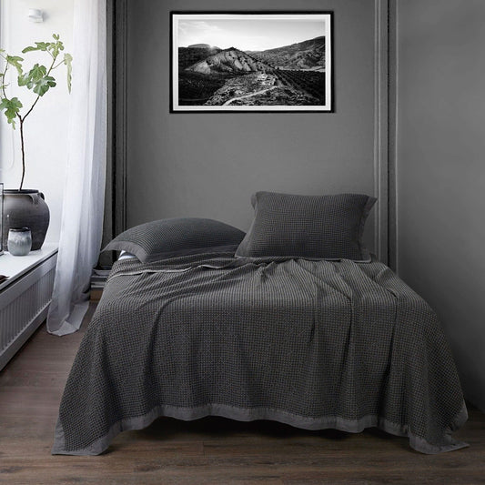 Stonewashed Cotton Waffle Weave - Twin Coverlet - Slate