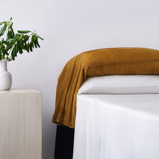Stella - Faux Silk Velvet Waterfall Pillowcase Set (Set of 2) - Saffron