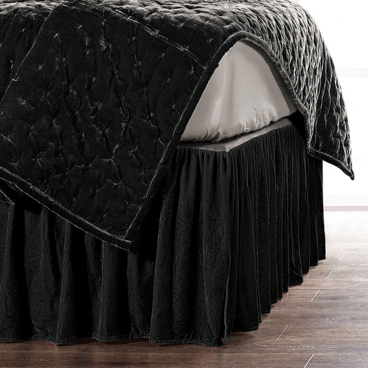 Stella - King Faux Silk Velvet Bed Skirt - Black