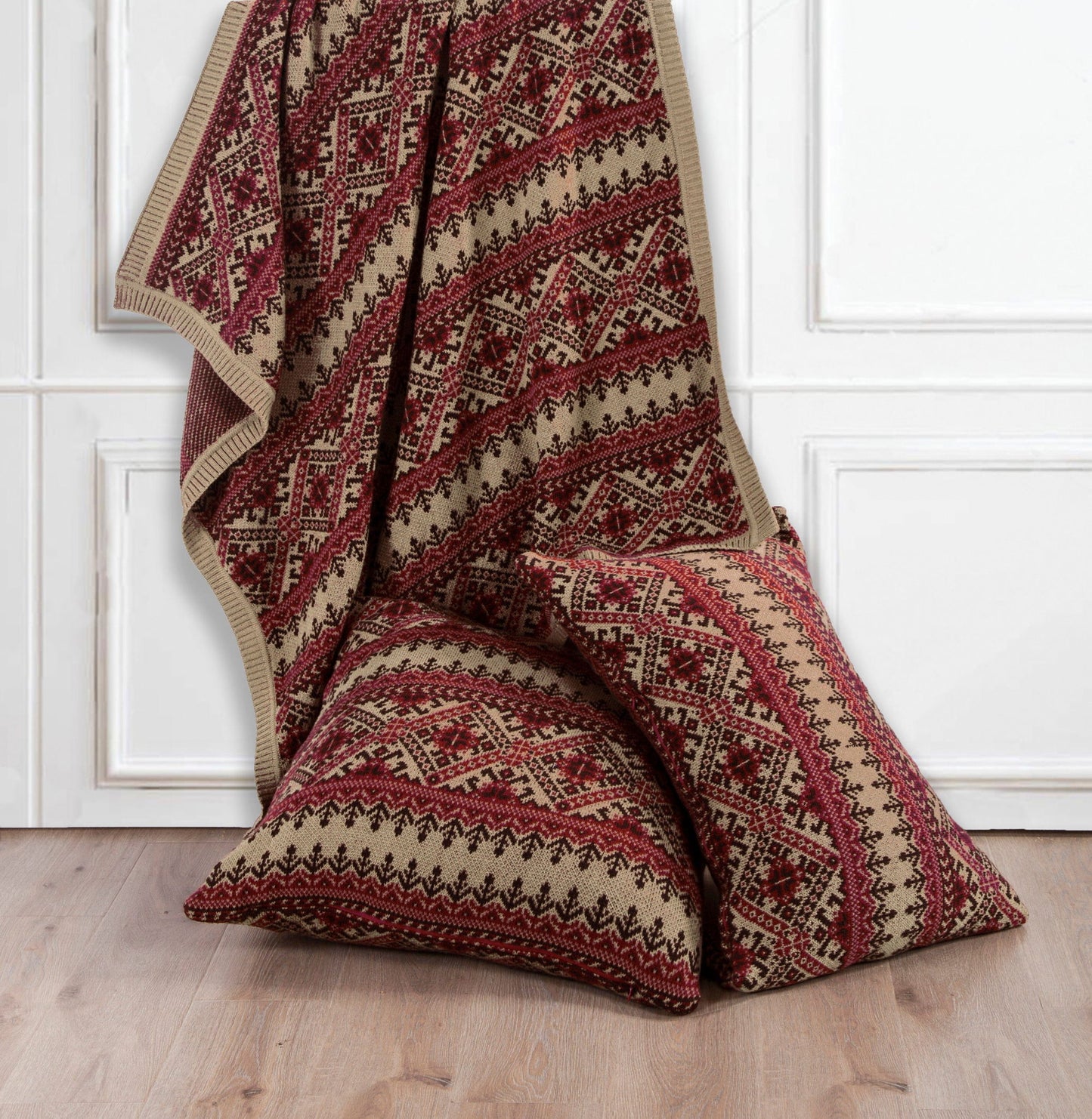 Fair Isle - Knit Throw Blanket - Rustic Red