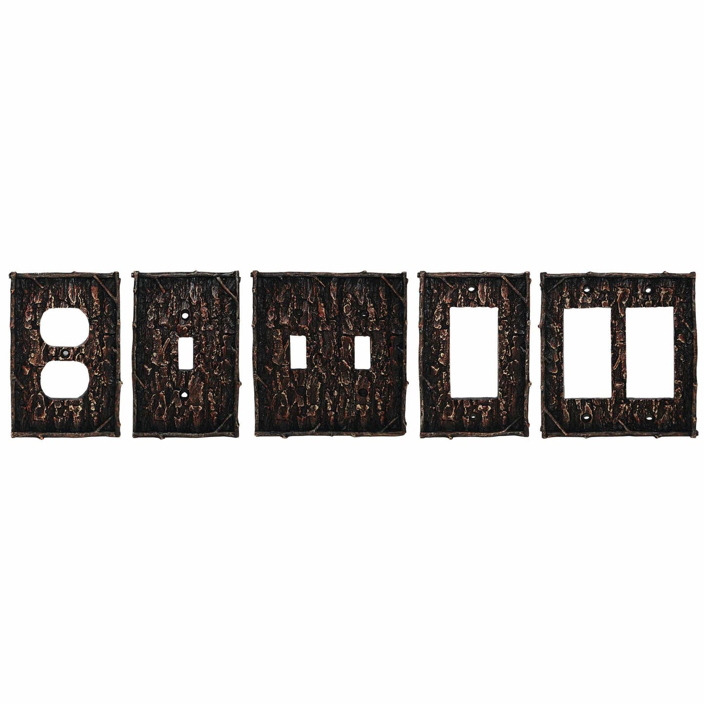 Pine Bark Switch Plate - 5" x 5" Pine Bark Double Rocker Wall Switch Plate - Multi