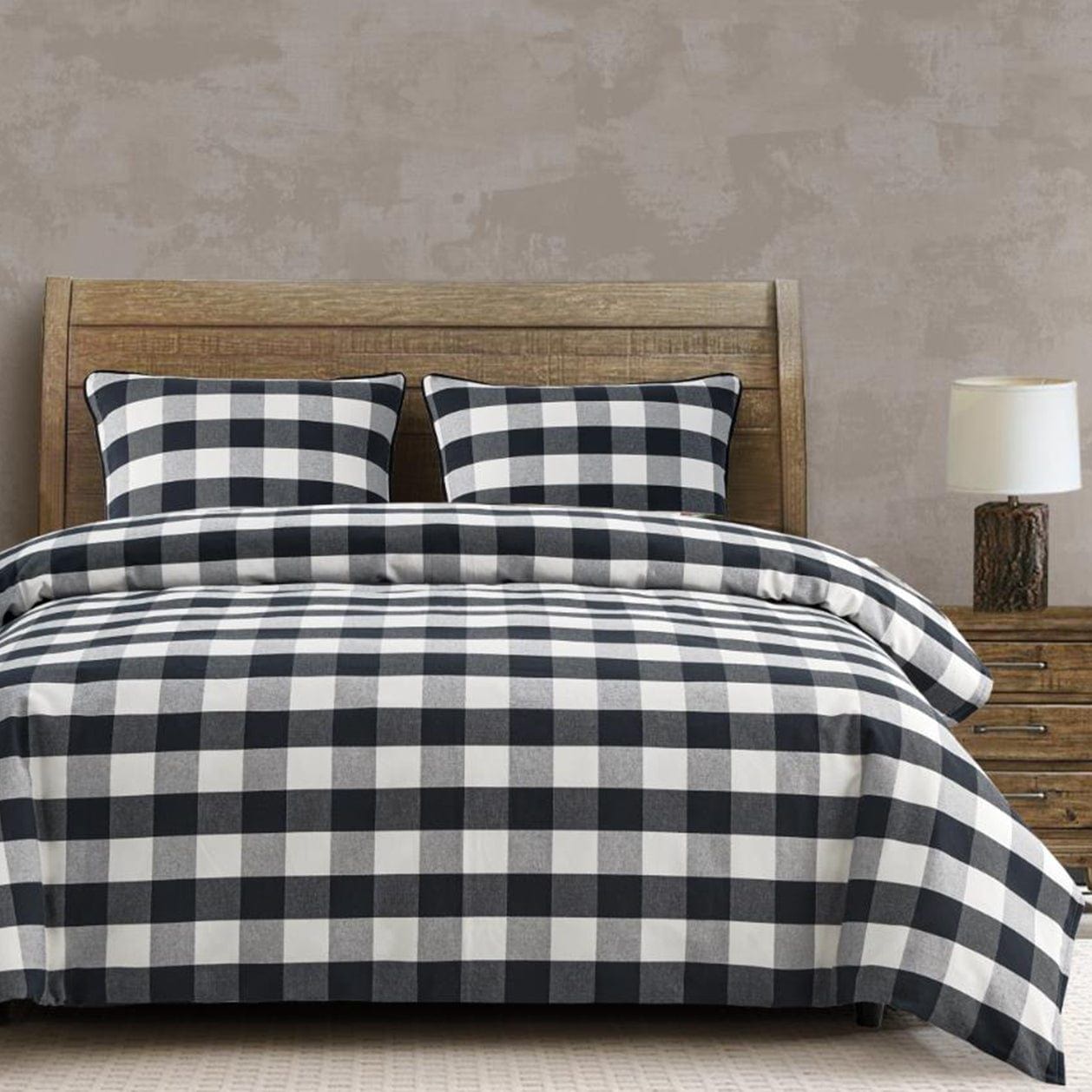 Camille - Full Buffalo Check Comforter Set (Set of 3) - Black / Natural