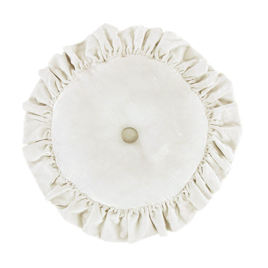 Stella - Faux Silk Velvet Ruffled Round Pillow - Stone