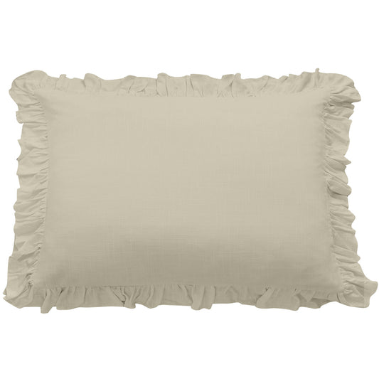 Lily - Washed Linen Ruffled Dutch Euro Pillow - Light Tan