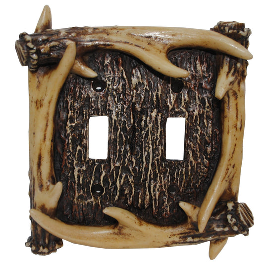 Antler Switch Plate - 5" x 5" Antler Double Wall Switch Plate - Brown