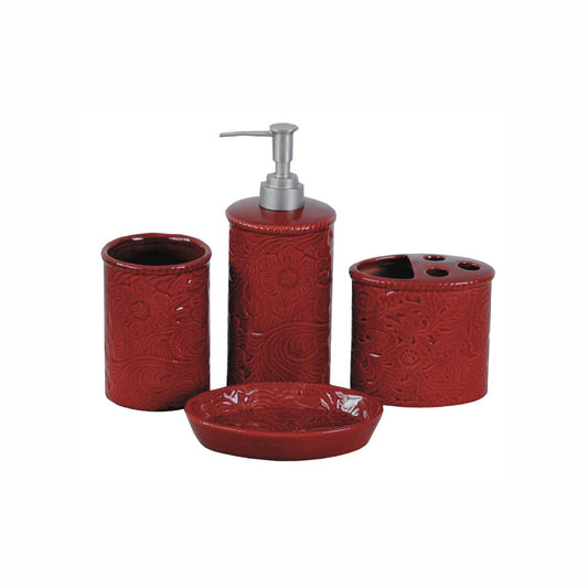 Savannah - Ceramic Countertop Bathroom Set (Set of 4) - Red