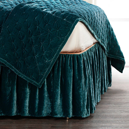 Stella - Queen Faux Silk Velvet Bed Skirt - Teal