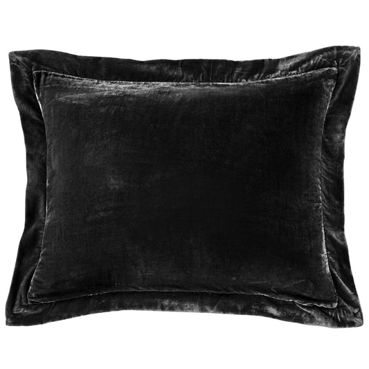 Stella - Faux Silk Velvet Flanged Dutch Euro Pillow - Black