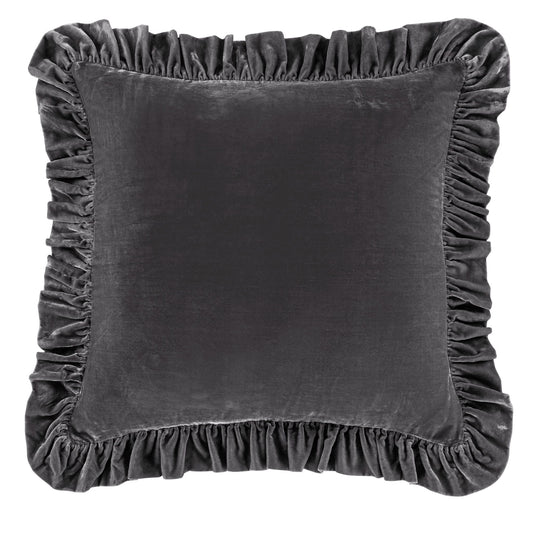Stella - Faux Silk Velvet Ruffled Euro Sham - Dark Slate