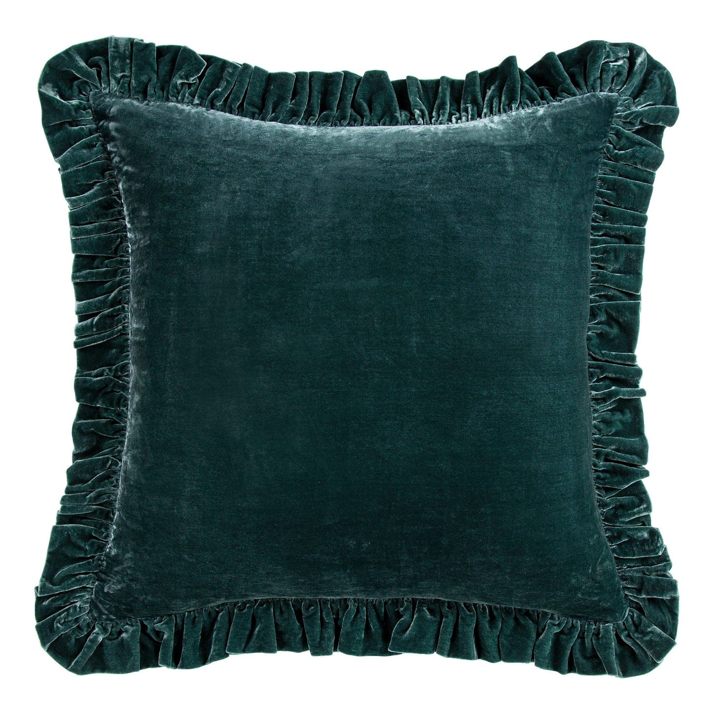 Stella - Faux Silk Velvet Ruffled Euro Sham - Storm Blue