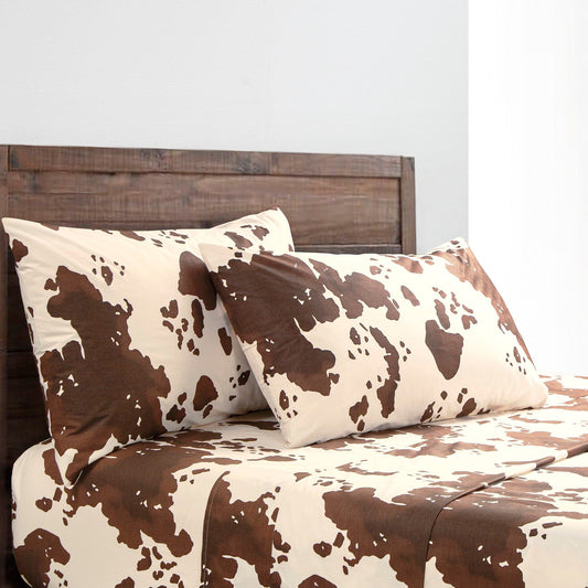 Elsa Cowhide - Queen 200TC Cotton Cowhide Sheet Set (Set of 4) - Chocolate