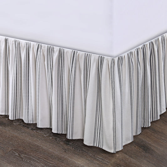 Prescott - King Stripe Bed Skirt - Cream / Black