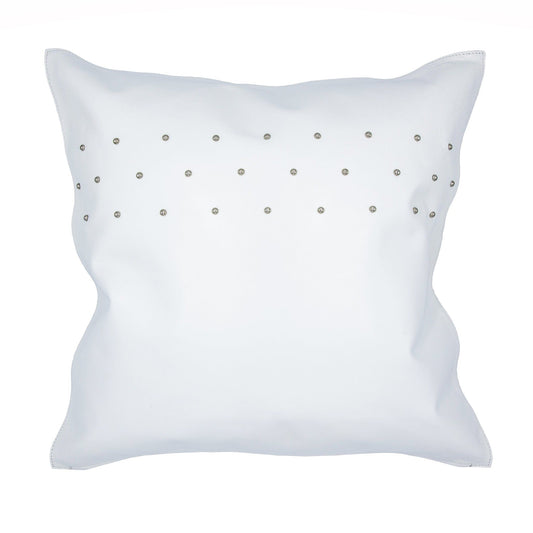 Genuine Leather - Studded Throw Pillow - White