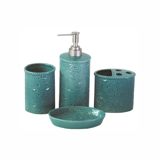 Savannah - Ceramic Countertop Bathroom Set (Set of 4) - Turquoise