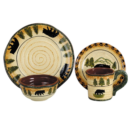 Rustic Bear - Ceramic Dinnerware Set (Set of 16) - Multi Color
