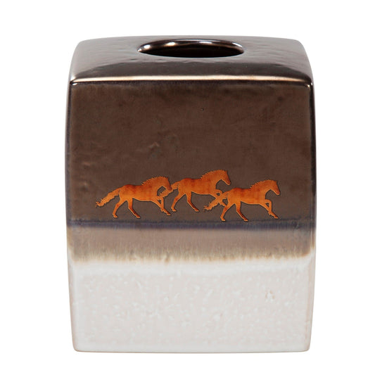 Running Remuda - Ceramic Tissue Box Cover - White / Brown / Gold