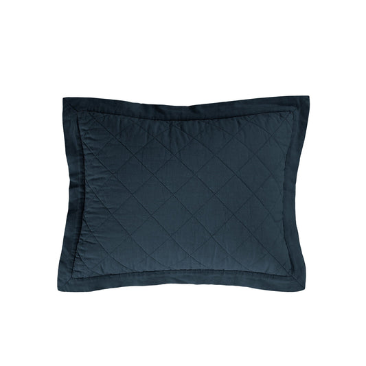 Diamond Linen - Linen Cotton Diamond Quilted Boudoir Pillow - Navy