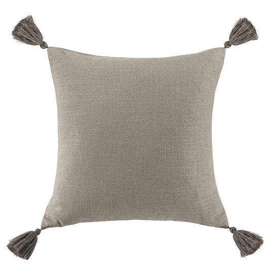 Luna - Washed Linen Tasseled Square Pillow - Taupe
