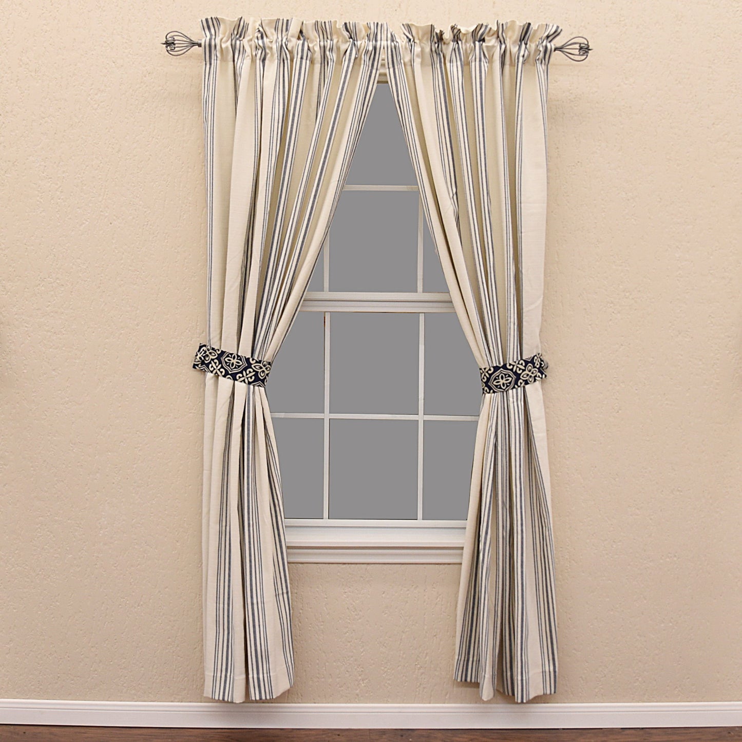 St. Clair - Striped Curtain Set (Set of 2) - White & Navy