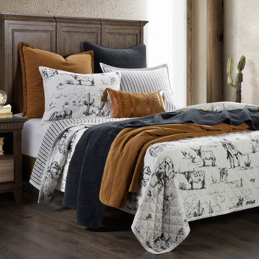 Ranch Life - Full/Queen Western Toile Reversible Quilt Set (Set of 3) - Black