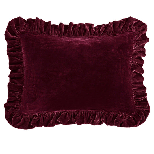 Stella - Faux Silk Velvet Ruffled Dutch Euro Pillow - Garnet Red