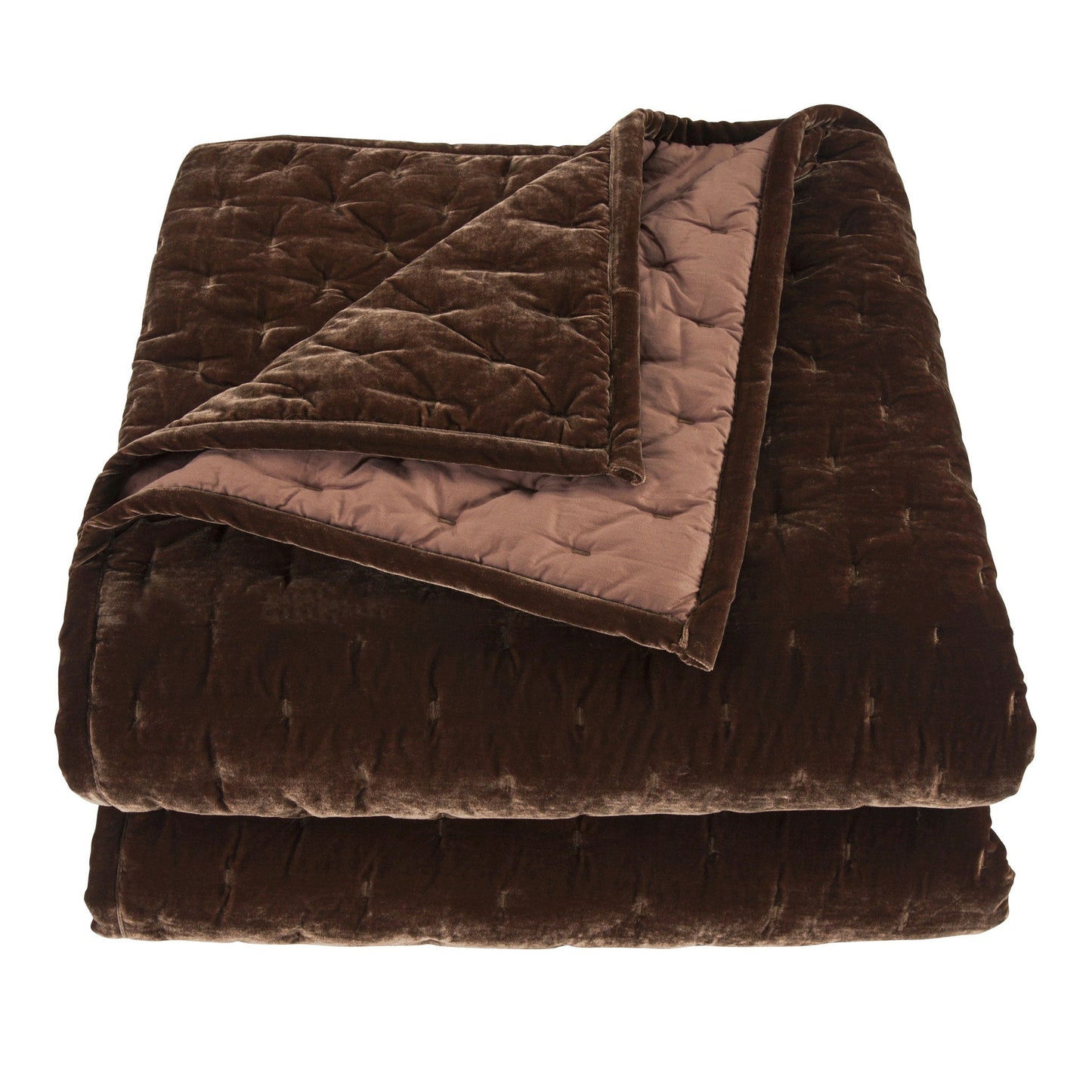 Stella - Twin Faux Silk Velvet Pintuck Quilt - Copper Brown