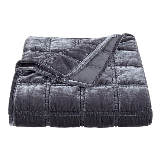 Stella - Faux Silk Velvet Double Box Stitch Throw - Slate