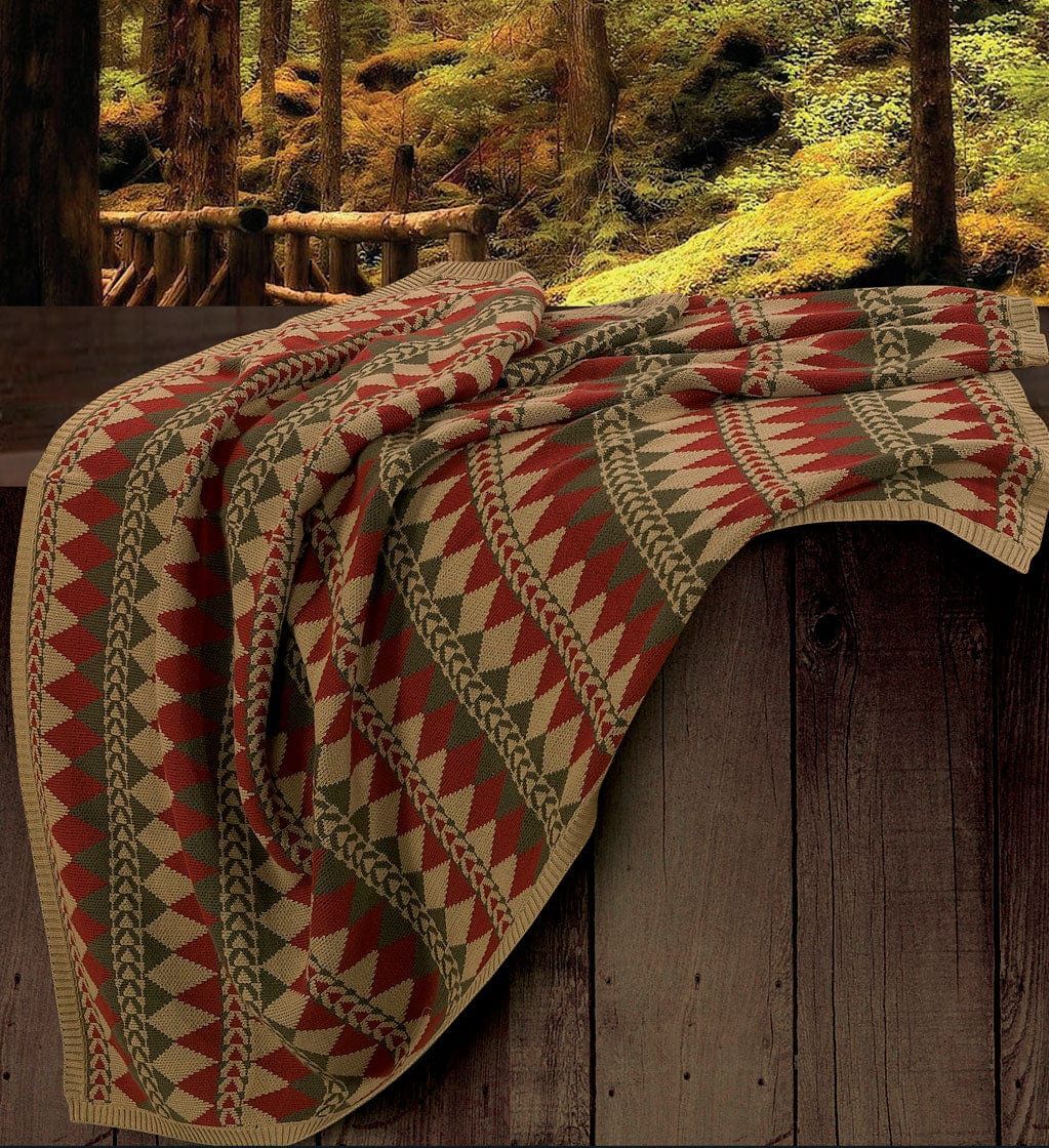 Wilderness Ridge - Knitted Throw Blanket - Red / Tan