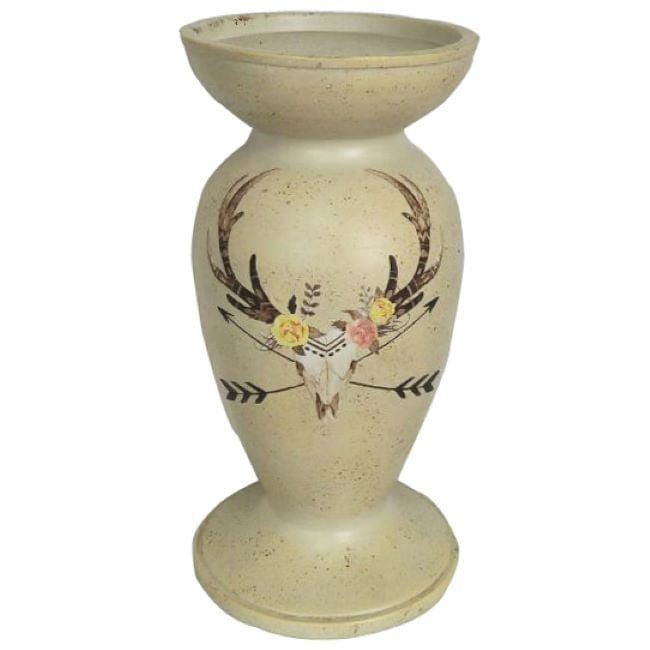 Desert Skull - Skull/Floral Pedestal Candle Holder - Cream
